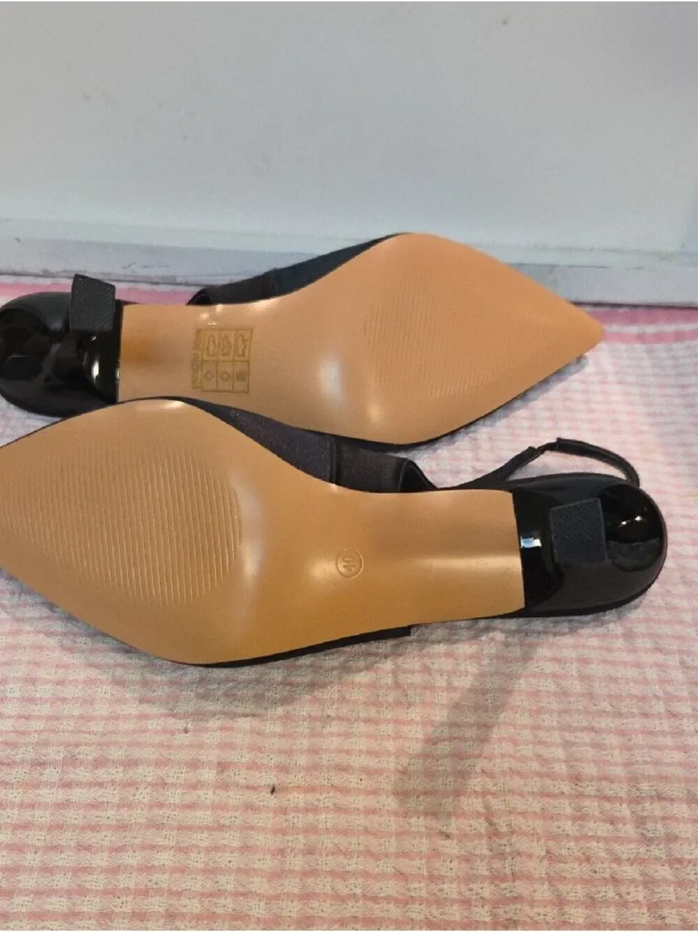Classic Black Pointed-Toe Slingback Heels Satin Size 40